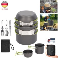 2-3 Personen Camping Kochgeschirr Edelstahl Outdoor Koch Set Kochtopf Bratpfanne