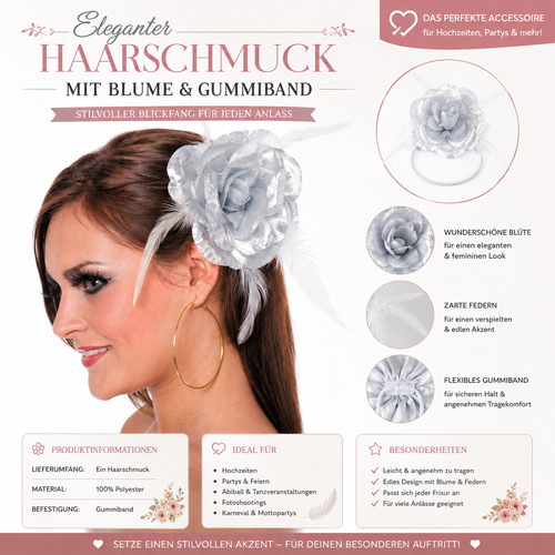 Haarschmuck silber blume - haarschmuck,