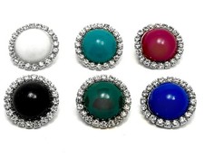 ​1Paar Clips Ohrringe Cabochon Rund mit Strass Bunt Silber 2,6cm Handarbeit