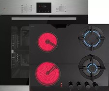 Einbauherdset Autark mit Elektrobackofen + Hybrid Kombi Gas Elektro Kochfeld