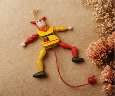 Vintage Holz Hampelmann Handarbeit Holzspielzeug Sammlerstück Mid Century