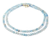 Halskette Edelstein Aquamarin  facettierte Rundform Ø-3 mm 925 Silber Verschluss