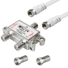 3-fach SAT Verteiler + 4 F-Stecker für 6,8mm Kabel Ø TV Antennen Splitter HD 4k