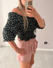 Bluse Mille Fleur schwarz cropped kurz Bauchfrei Langarm Camisole M FBsister