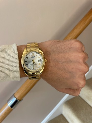 Herren gold day date quarz - gold,