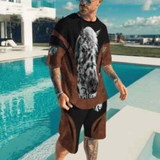 HABO Herren Sport Set 2-teilig Sommer 3D Tierdruck T-Shirt & Shorts Street