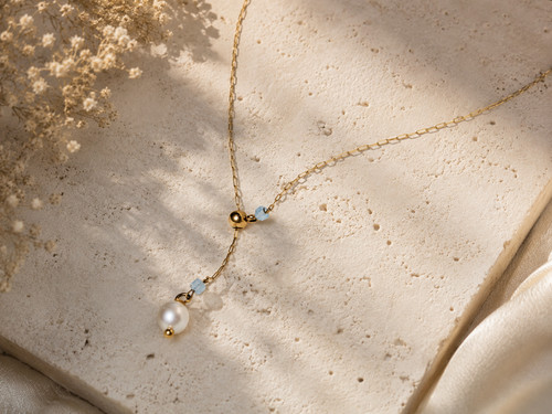 Perlenkette aquamarin gold 18k - perlenkette,