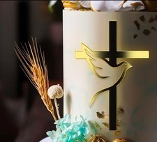 Goldener Kreuz-Cake Topper für Kommunion & Konfirmation Acrylglas Tortenstecker