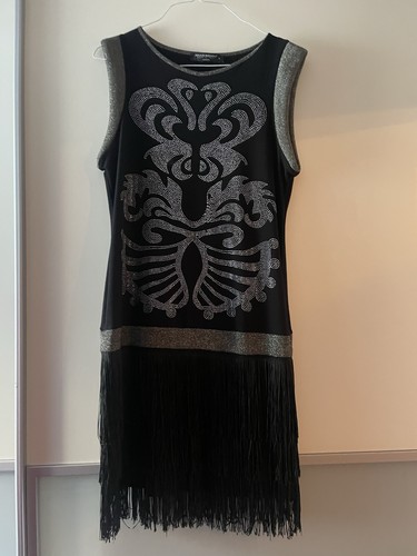 Kleid schwarz silber fransen - schwarz,