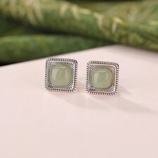 N02 Ohrringe Strahlenkranz mit quadratischer heller Jade Sterling Silber 925