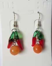 Schöne Edelstein Ohrhänger Orange Jade Perlen Ca. 10 mm Ohrringe.