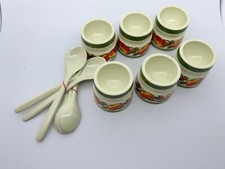 70er Emsa Bologna 6x Eierbecher 6x Eierlöffel Löffel Set Apfel Motiv - Neu