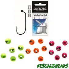 Trout Hook Haken  Gummiköder Forelle Tungsten Perlen verschiedene Farben& größen