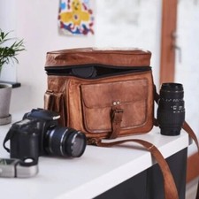 11" Neu, echte Ziege Leder-Kurier-Luxus-Schulter-Kamera-Dslr-Objektivtasche