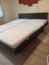 Stabiles Bettgestell (210x230x88/44), 4 Schubladen, dunkelbraun, Holz