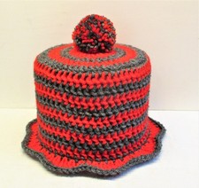 Klohut Rot Mausgrau WC Papier Mütze Bommel Hut Häkelhut Bad Deko Ablage