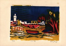 Krauskopf, Südliche Hafenstadt. 19.5.62. [Signierter Original-Farbholzschnitt].
