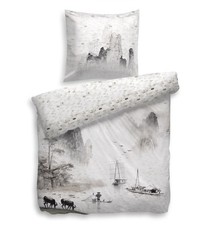 HnL Baumwolle Wende-Bettwäsche Set Ning 155x220 + 80x80 cm, Weiß