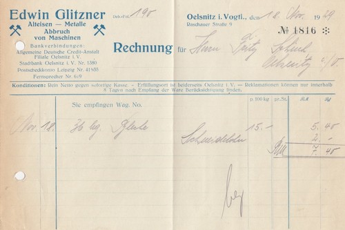 Oelsnitz rechnung 1929 edwin - rechnung, 1929,