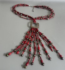 Jay King DTR rote Koralle & Perl Sterlingsilber Halskette massiv 24” Quasten 9”
