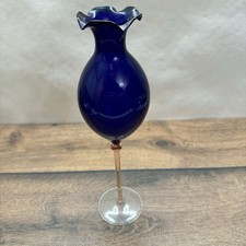 Mundgeblasene Glasvase kobaltblau Lauscha Vintage