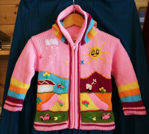 Kinder strickjacke rosa bunt - strickjacke,
