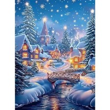 Diamond Painting Set Winter Wonderland  Dorf Hütte Schnee Bilder 5D