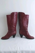 Vintage 80er Voll Echtleder STIEFEL SALMASO Kirschrot Wadenhoch Schlupf Schuhe