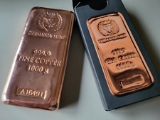 Kupferbarren 1 KG 999.9 Kupfer Gussbarren Germania Mint mit OVP
