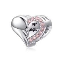 Charm Perle Herz Flügel Engel 925 Silber - Anhänger für Pandora Armband