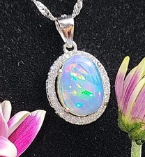 Sterlingsilber Welo opal Oval Anhänger + Silberkette Weißgold Veredelt 50 Cm