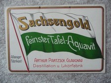 Altes Werbeschild Sachsengold, Destillation u. Likörfabrik Arthur Partzsch, Glau
