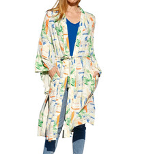 Morgen-Strandmantel Cardigan Kaftan 44/XXL Beige-Blau-Orange-Grün Schlitz Tasche