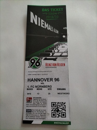 Sammler ticket hannover - sammler, 19/20