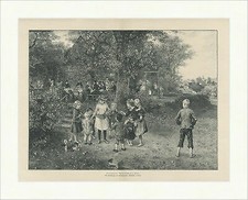 Die Landpartie. Kinder Schaukel Garten Leiterwagen Knaus Holzstich C 2876