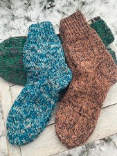Handmade knit socks wool - wool, thick