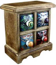 Budawi®  Mini Kommode Holz und Keramik 4 Schubladen handbemalt Gewürzschrank