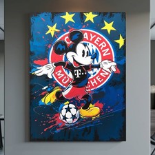 XXL LEINWAND BILD ER BIS 160x120x5 FC BAYERN MÜNCHEN MICKY-MAUS POP-ART FUSSBALL
