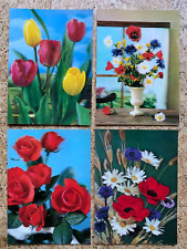 4 Stück, 3D Stereo Karten, Tulpen, Rosen, Mohnblumen, Toppan - 3D Effekt Karten