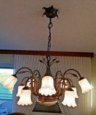 FIBO Kronleuchter Barockstyle 70er Jahre Schmiedeeisen Glas Handarbeit