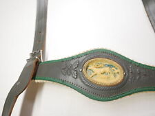 Lederhose Hosenträger grau Latz mit Hirsch Besatz 60/70er Vintage L: 96 cm