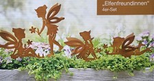 Gartenstecker 4 Elfen NEU aus Metall in rost - braun Elfe