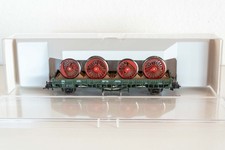 (Nr. 2) Fleischmann 98 5227 Niederbordwagen mit Lokrädern, grün DB H0 OVP