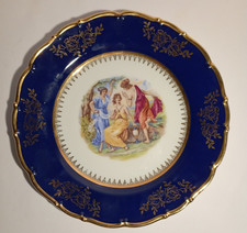 Teller mit Vergoldung und bedrucktem Dekor aus Tschechien MZ Porzellan Vintage