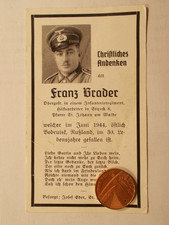 Sterbebild Soldat 2.WK  gefallen 1944 Infanterist