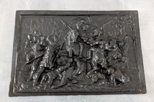 Kaminplatte Ofenplatte Relief Bild Gusseisen 36x24cm Motiv Reiterschlacht 6,9 kg