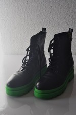 Schwarzgrüne London Fly Boots  Damen Gr. 41 , Leder Profilsohle grün  Schnürung