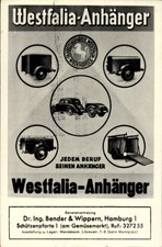 Ak Hamburg, Westfalia-Anhänger, Dr. Ing. Bender und Wippern, Reklame - 11457508