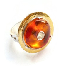 Bernsteinring mit Blattgold &