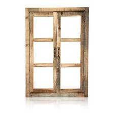 Deko Vintage Stallfenster im Landhausstil mit Rahmen und 2 Fensterflügeln